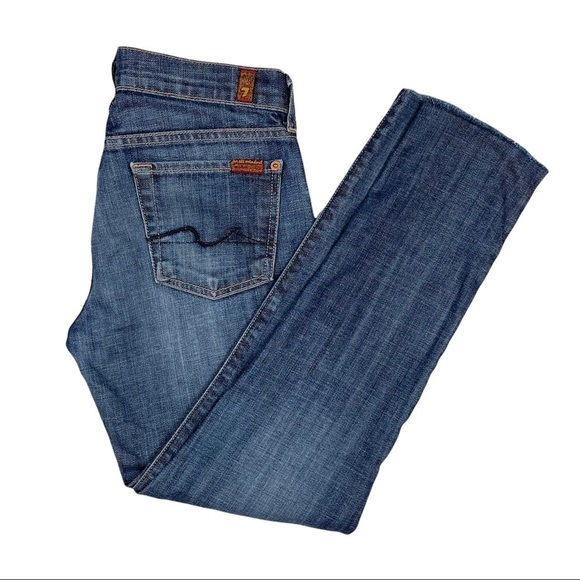7 for all Mankind Slim Fit Jeans Women's Size 26 Raw Hem Dark Wash Mid Rise - Picture 1 of 7
